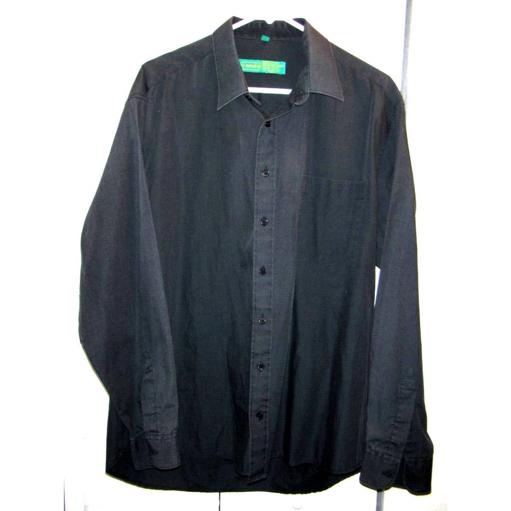 Men's Black Long Sleeves Dress Button Shirt, Size L, Neck 16-1/2" (42 cm)